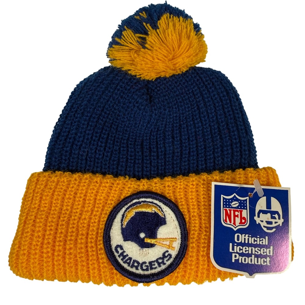 NFL Beanie San Diego Chargers Kids OS Blue Yellow Vintage Deadstock Pom Knit Hat